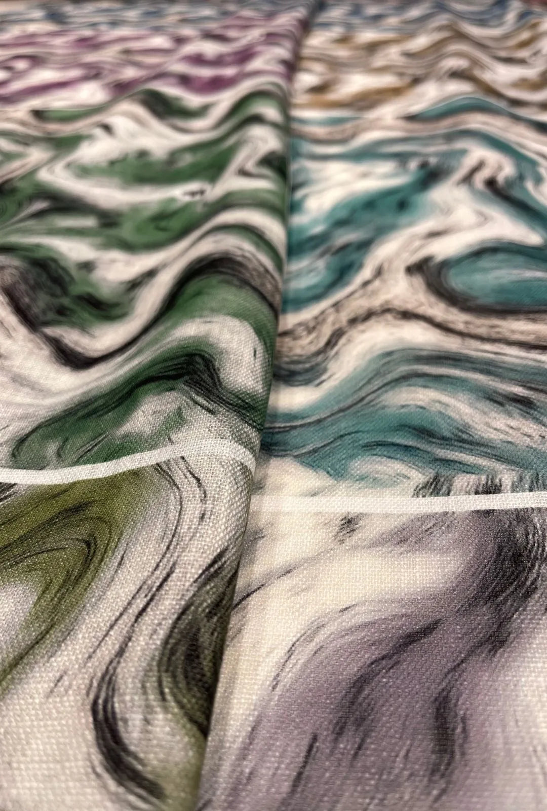 Artistic Fluid Wave Printed Chiku Linen Boutique Fabric Yardage