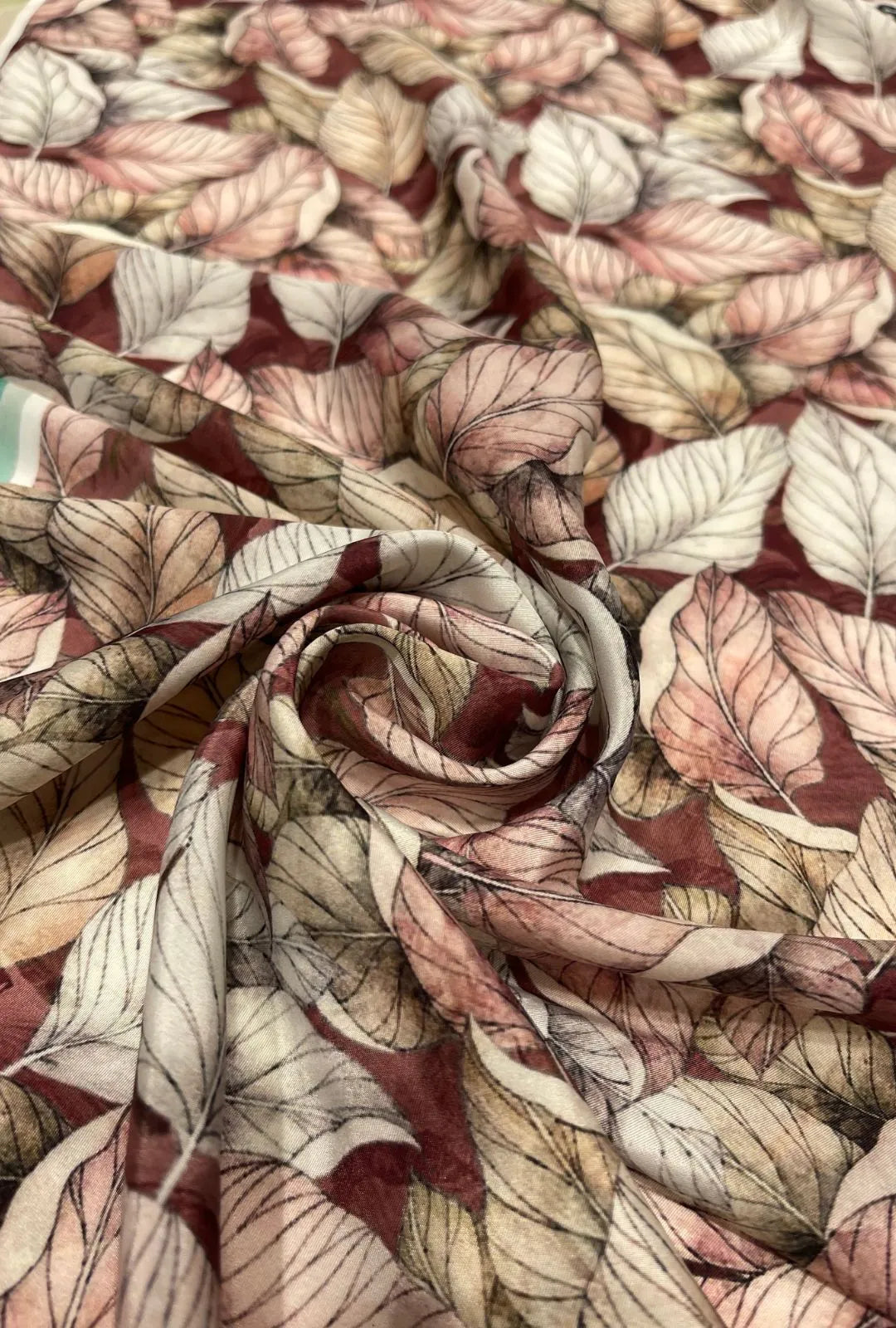 Autumn Leaf Printed French Crepe Fabric for Designer Creations