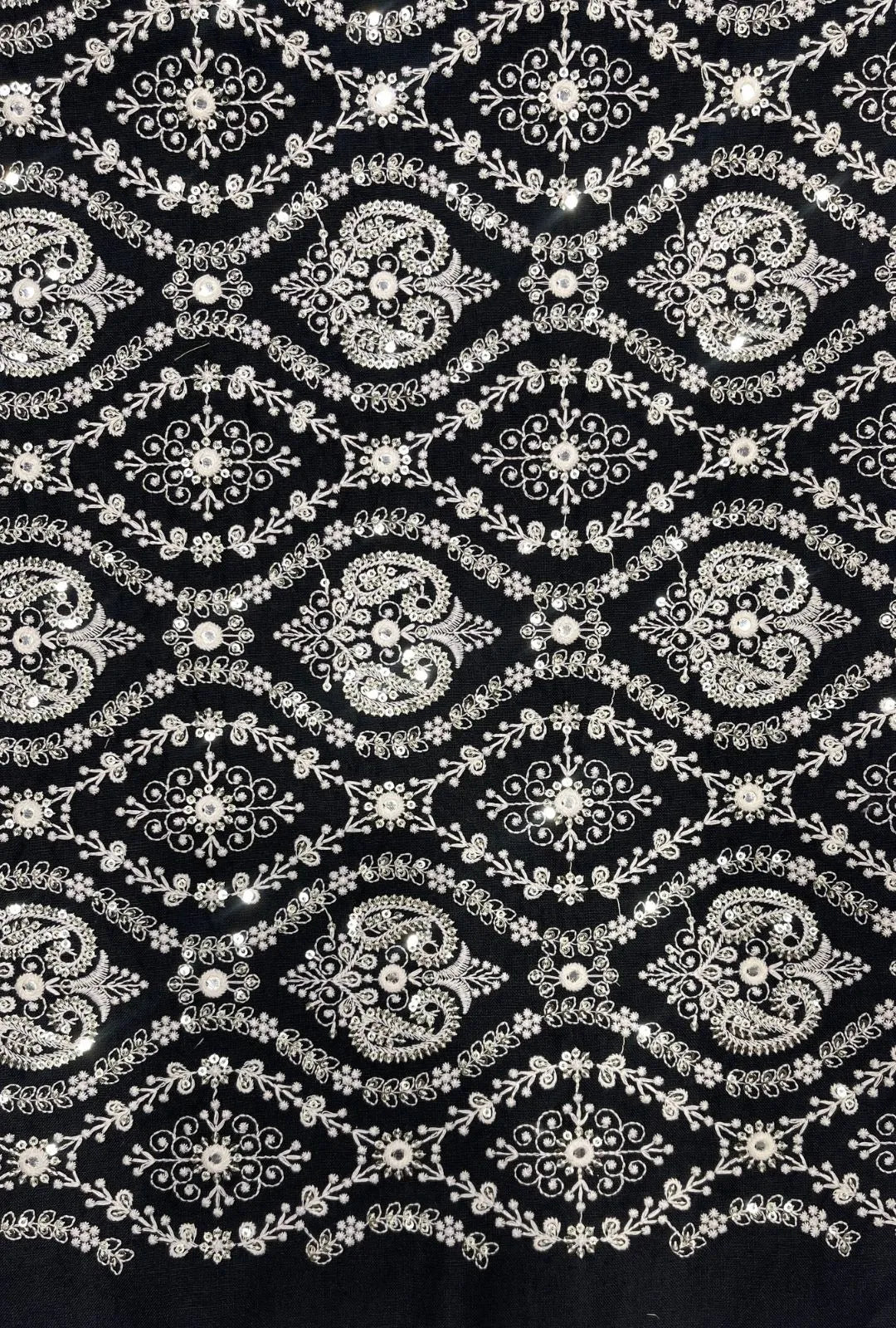 Elegant Paisley Embroidered Polyester Linen Abaya Dress Fabric