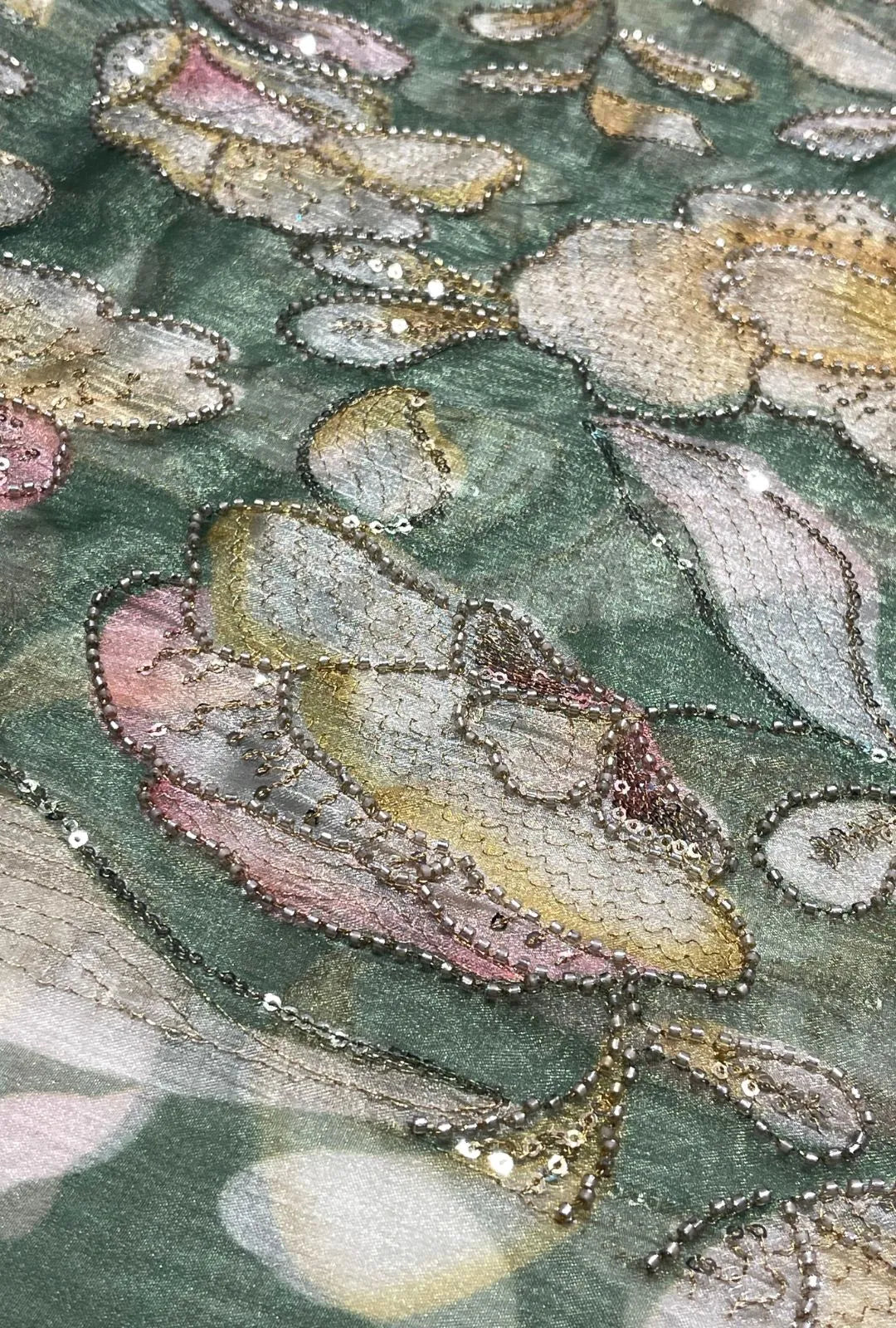 Floral Position Embroidered Organza Premium Fabric