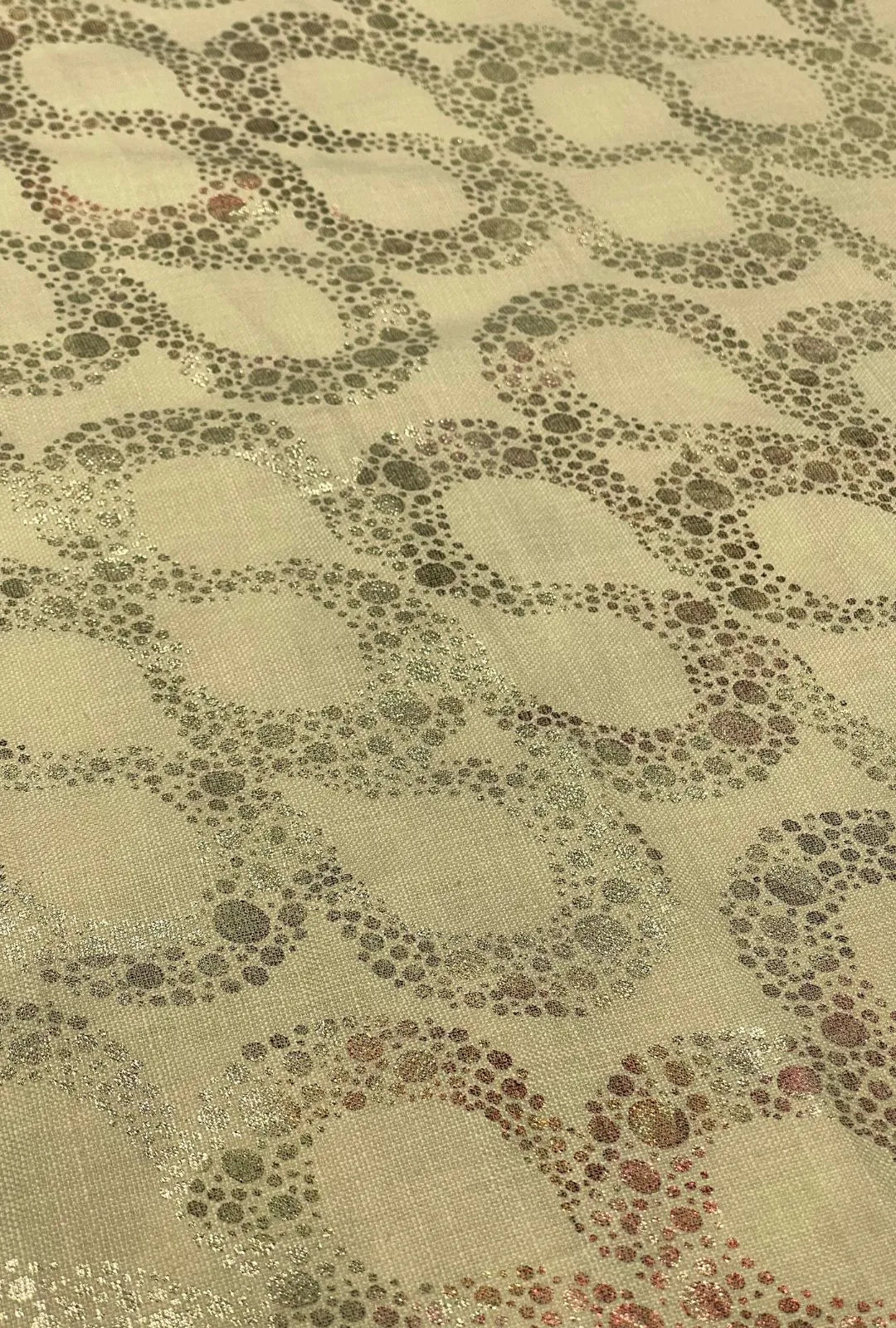 Gorgeous Linen Dyed With Multi Foil Circular Shimmer Fabric