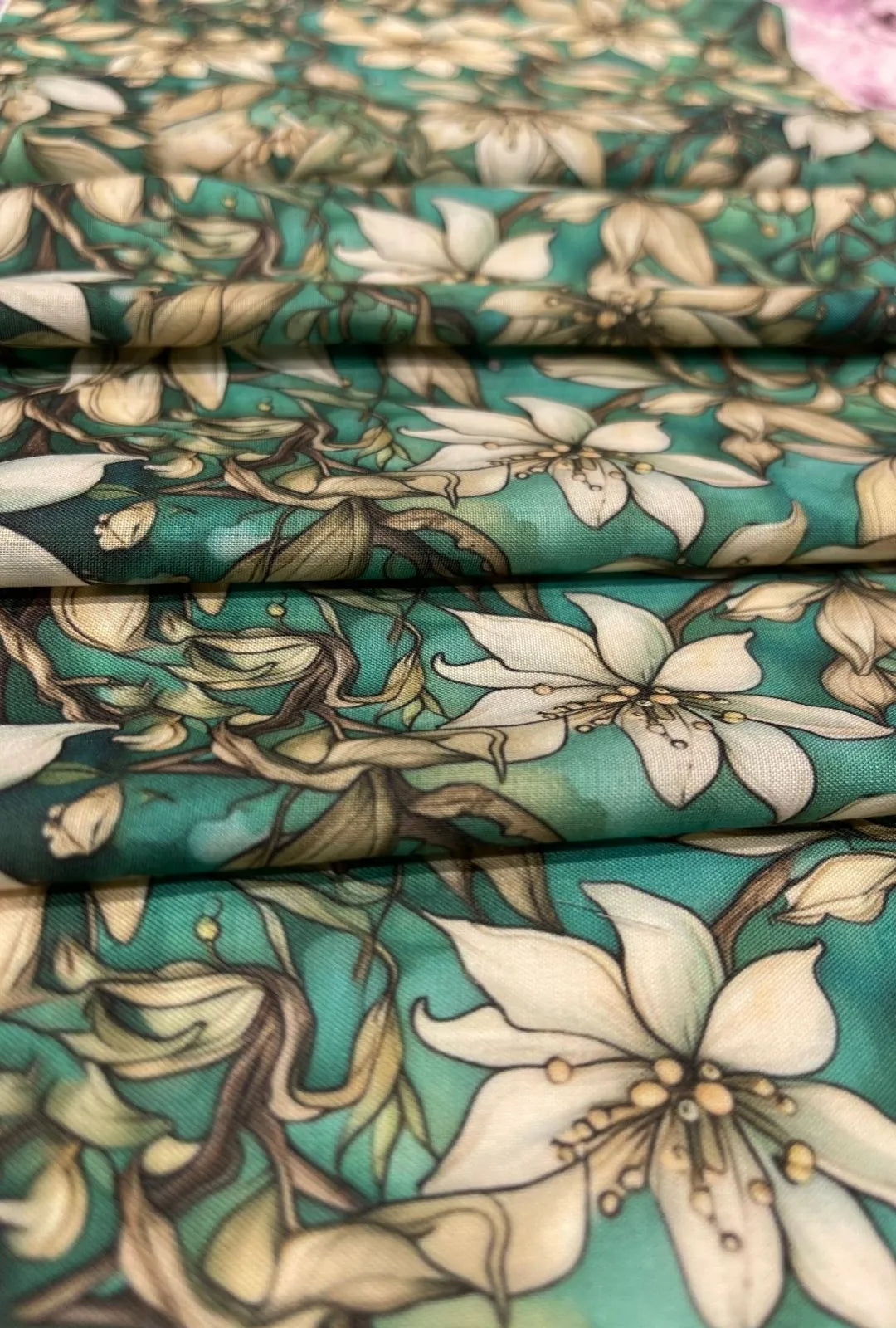 Magnificent Emerald Vine Printed London Cotton Premium Fabric