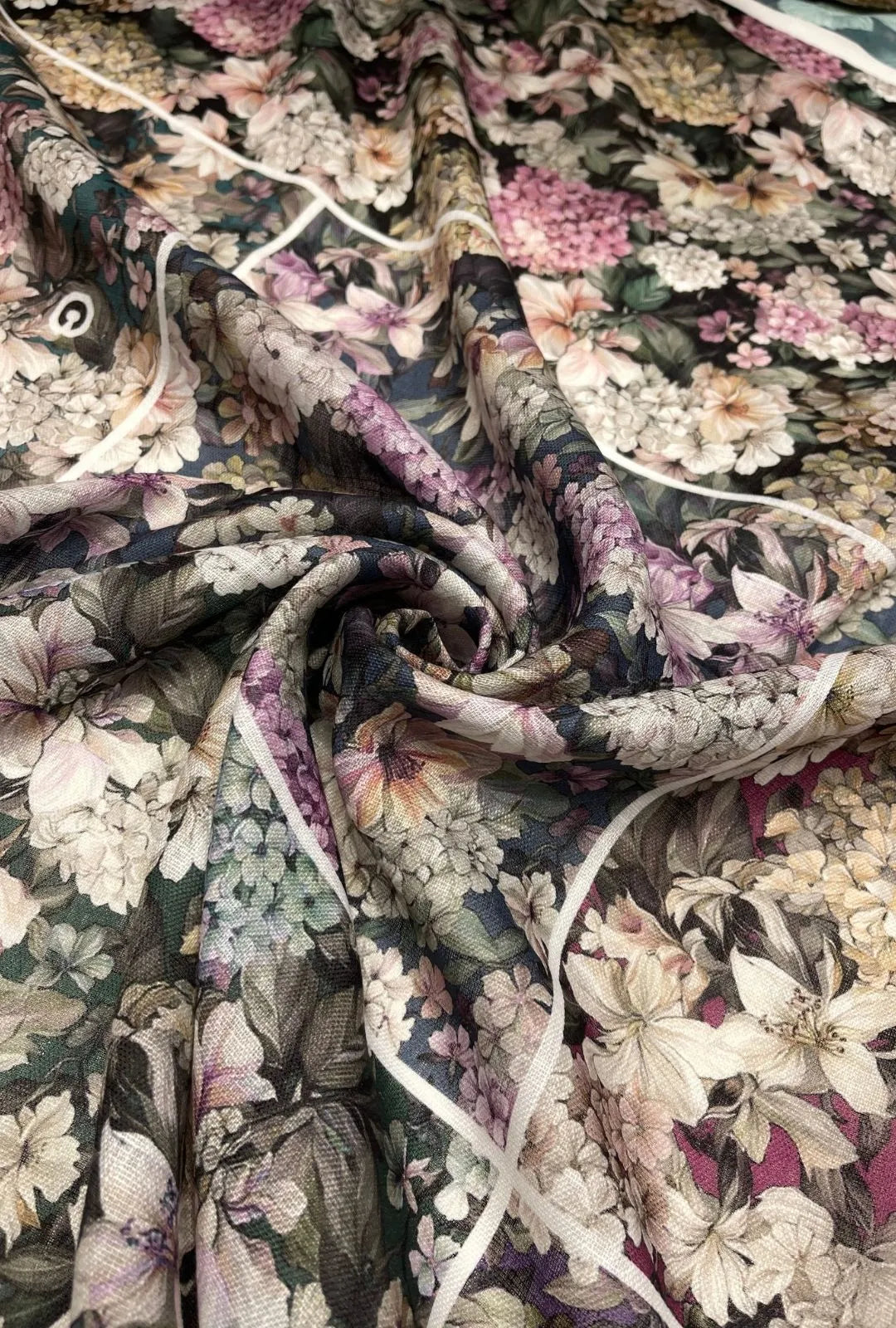 Magnificent Floral Printed Chiku Linen Boutique Fabric Yardage