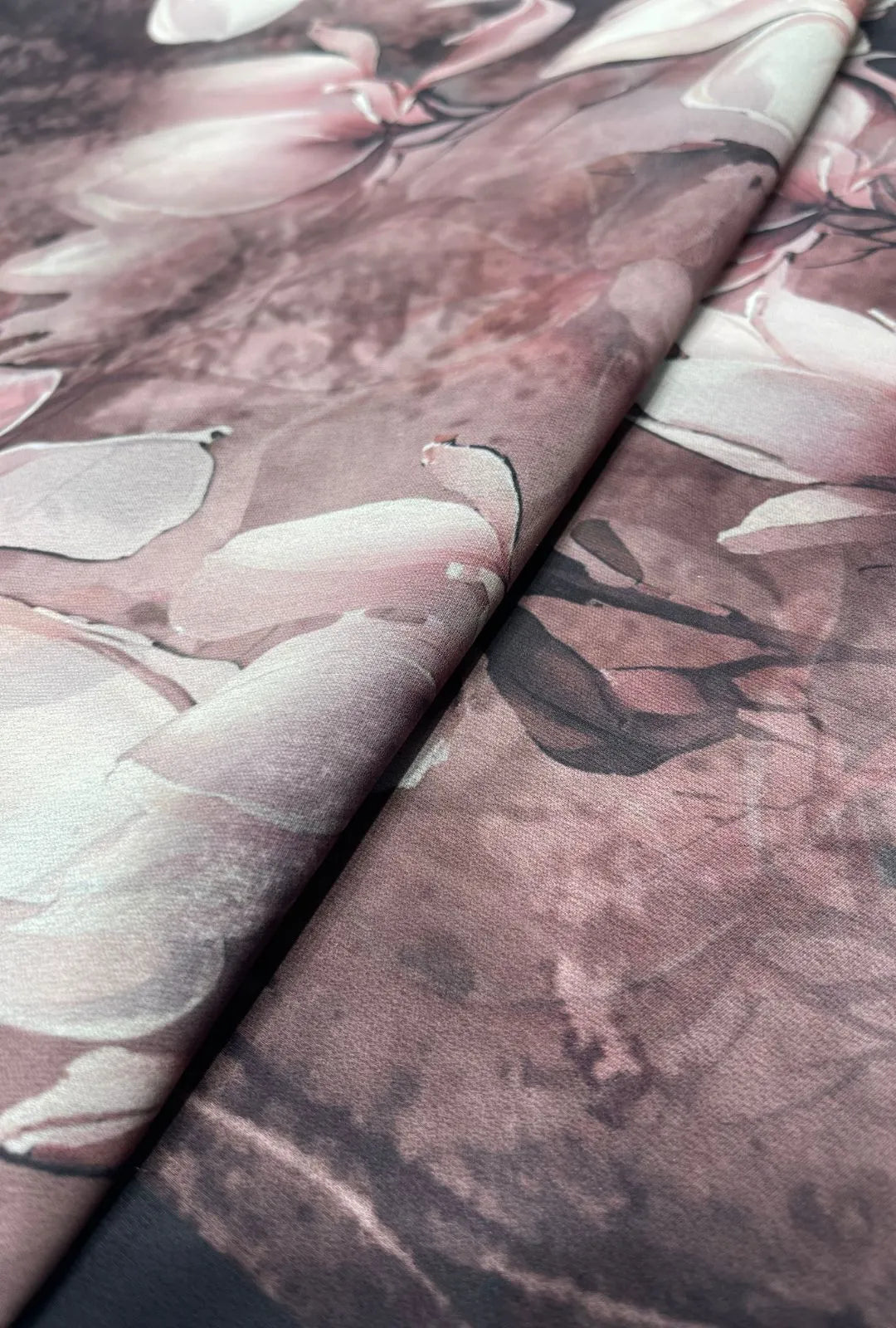 Muted Mauve Chiffon Fabric With Large Blossom Prints