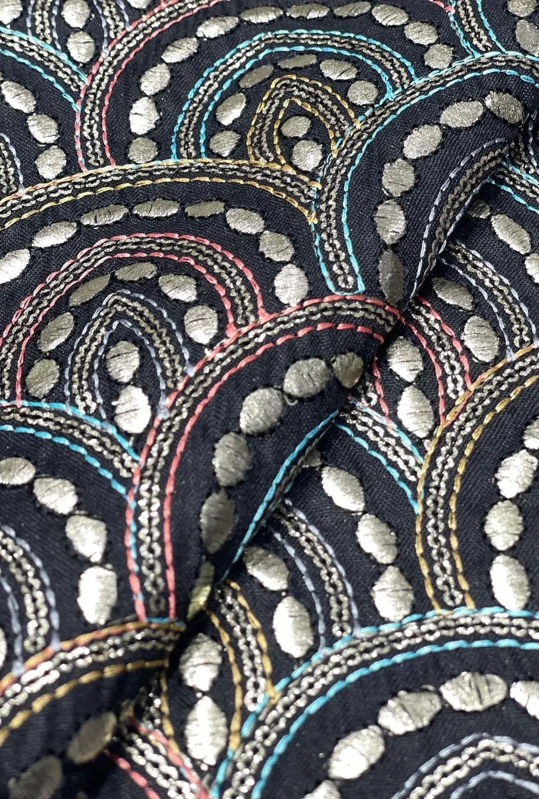 Opulent Swirl Embroidered Polyester Linen Abaya Dress Fabric