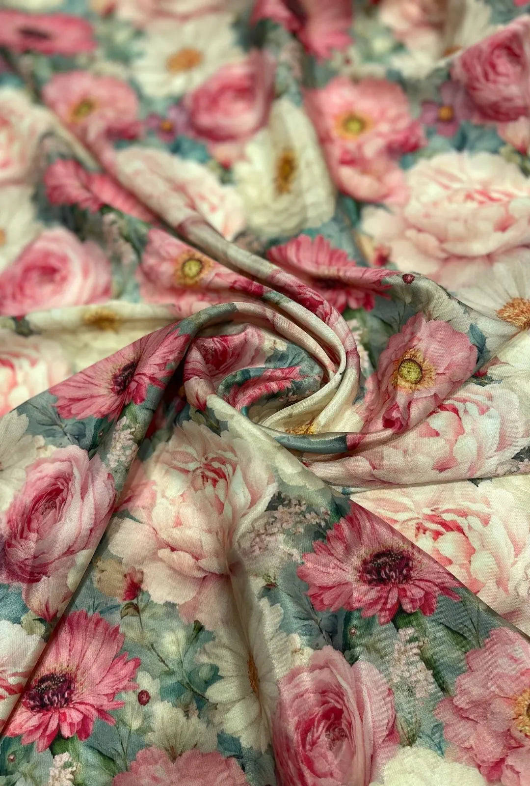 Premium Quality Floral Printed French Crepe Fabric for Designer Wear