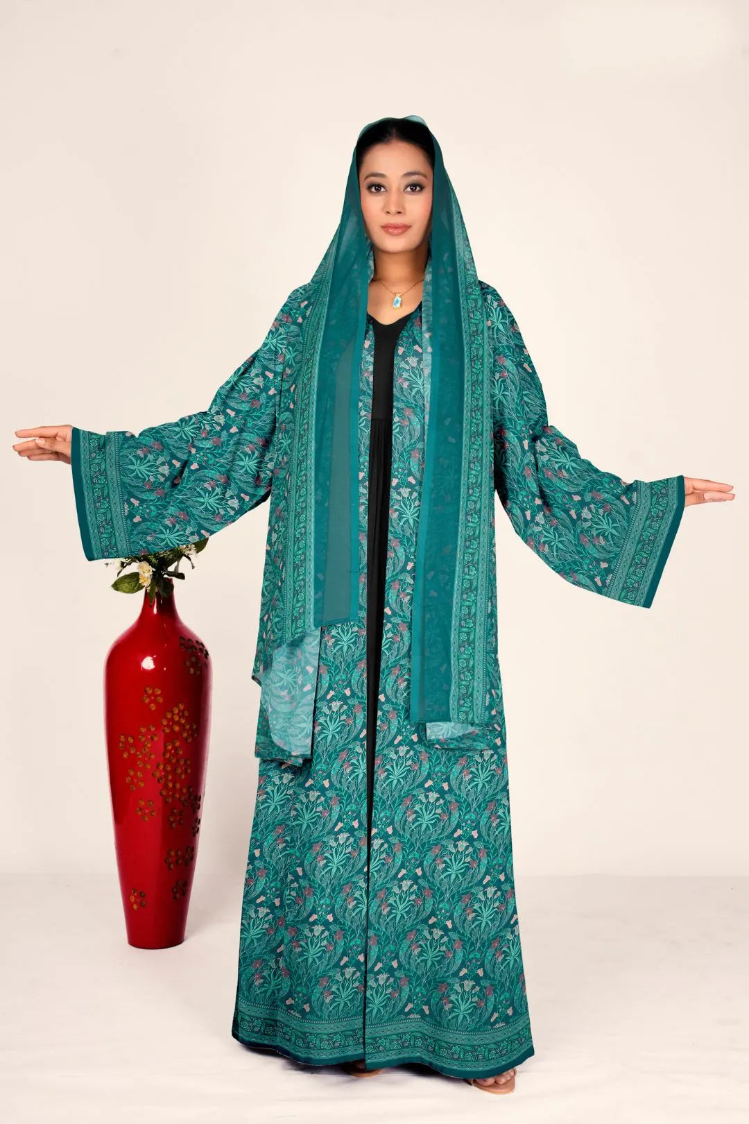 Full Length Chiffon Floral Shrug for Women Open Front Modest Wear