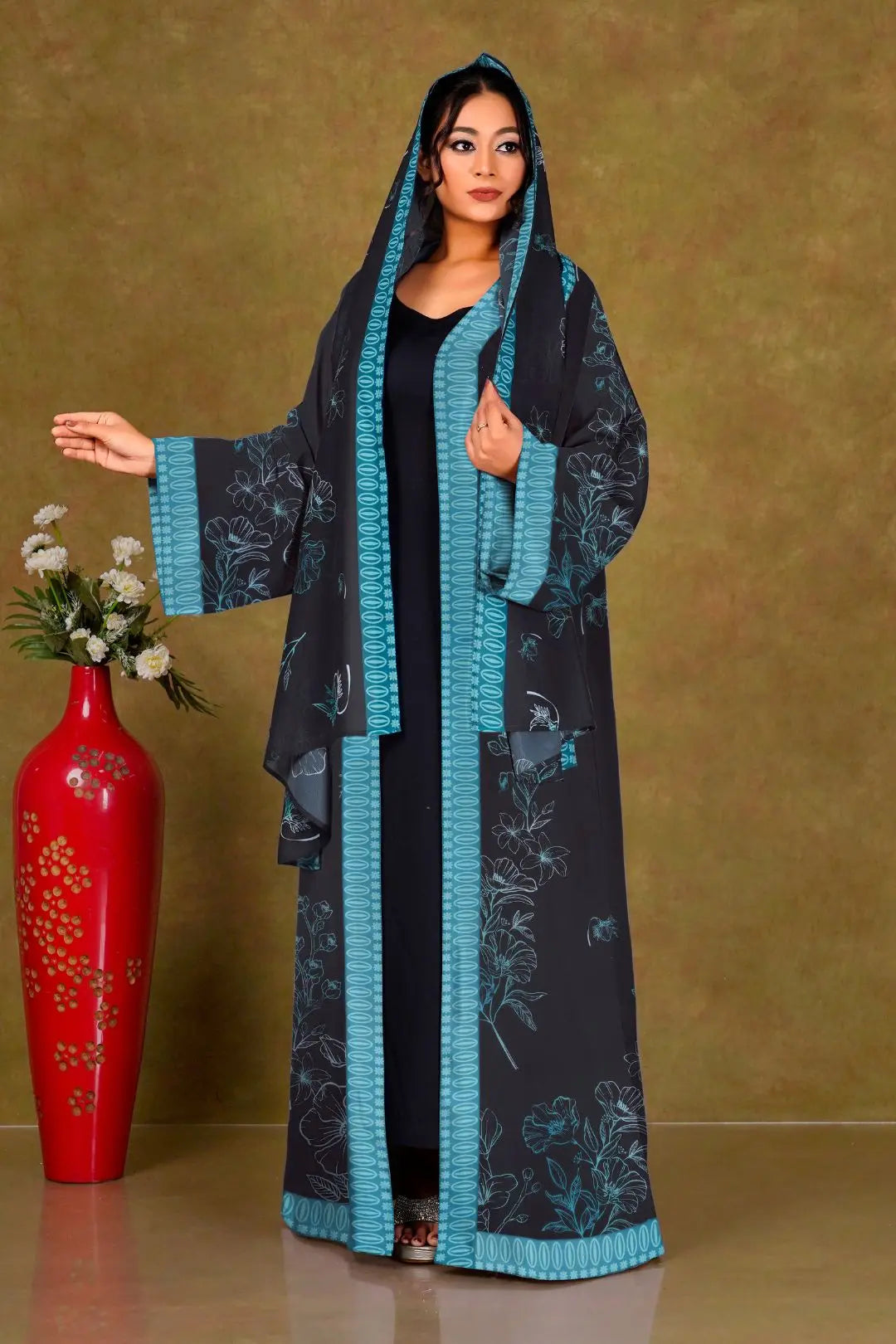 Chiffon Shrug Set with Floral Outline Print gajiwala export