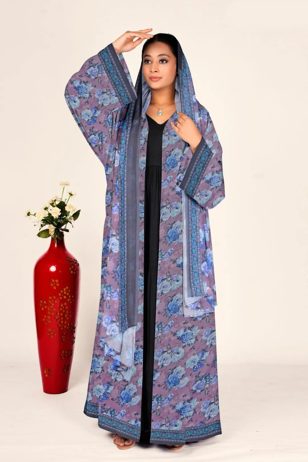Chiffon Long Floral Shrug Women Open Front Full Length Modest Wear