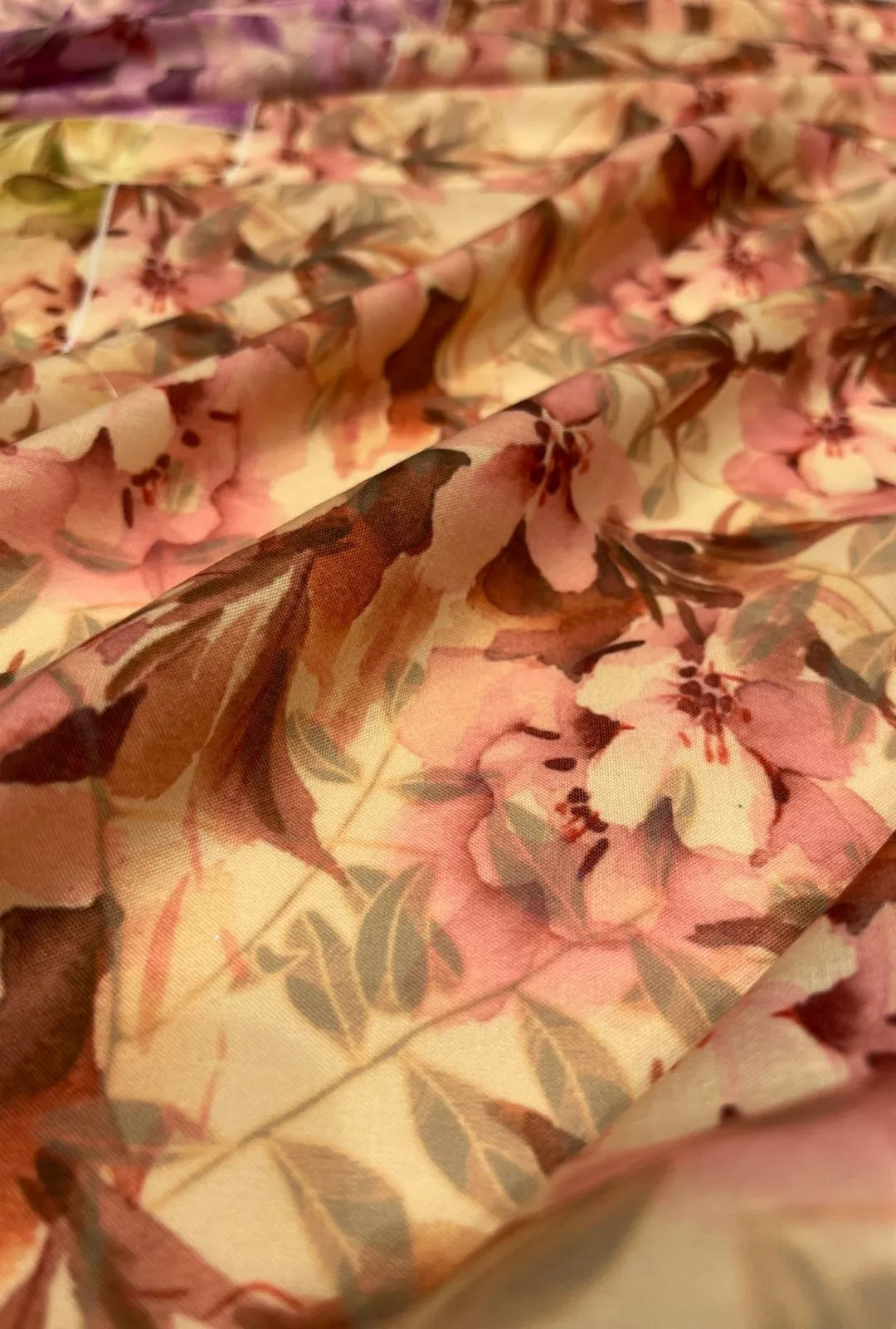 Watercolor Botanical Patterned London Cotton Kaftan Fabric