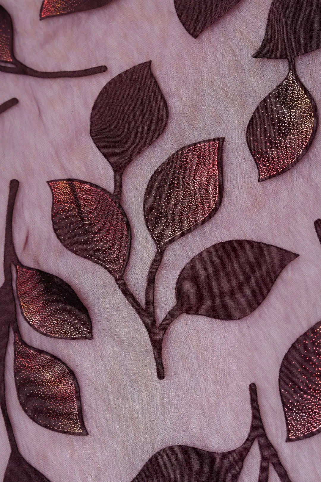 Autumn Ember Metallic Leaf Wine Mesh fabric- غاجي والا إكسبورت Gajiwala Export