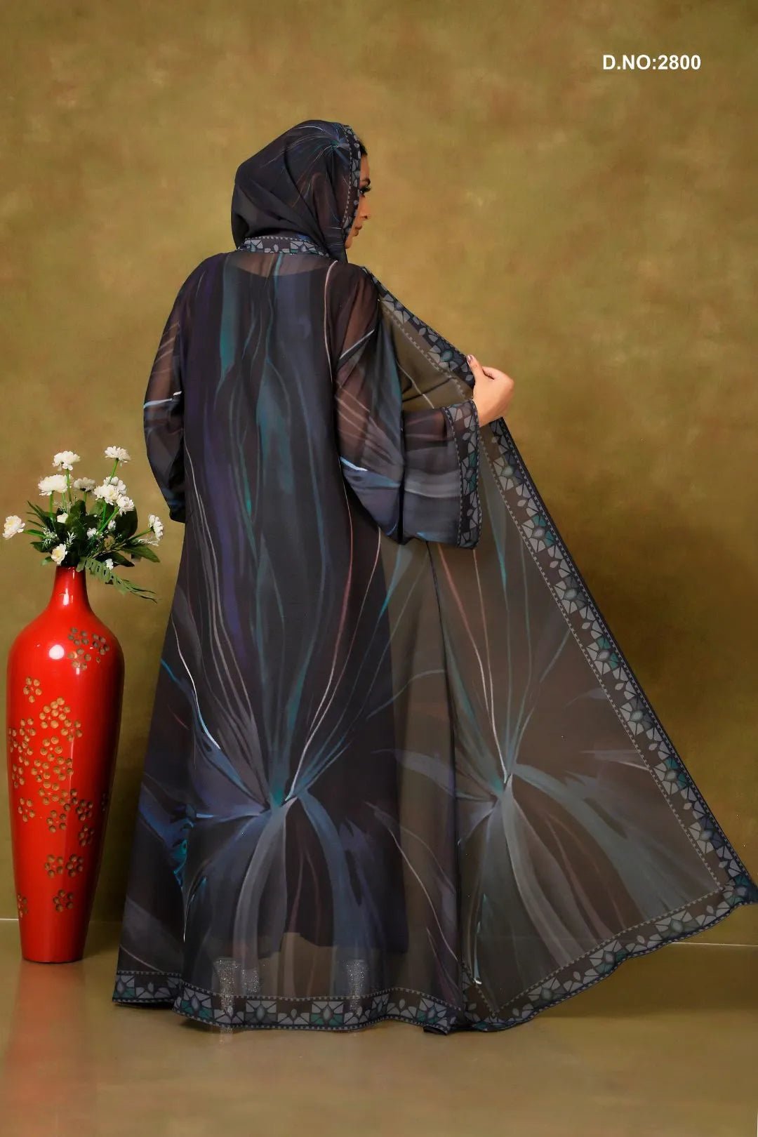 Black Weightless Chiffon Shrug with Abstract Patterns - غاجي والا إكسبورت Gajiwala Export
