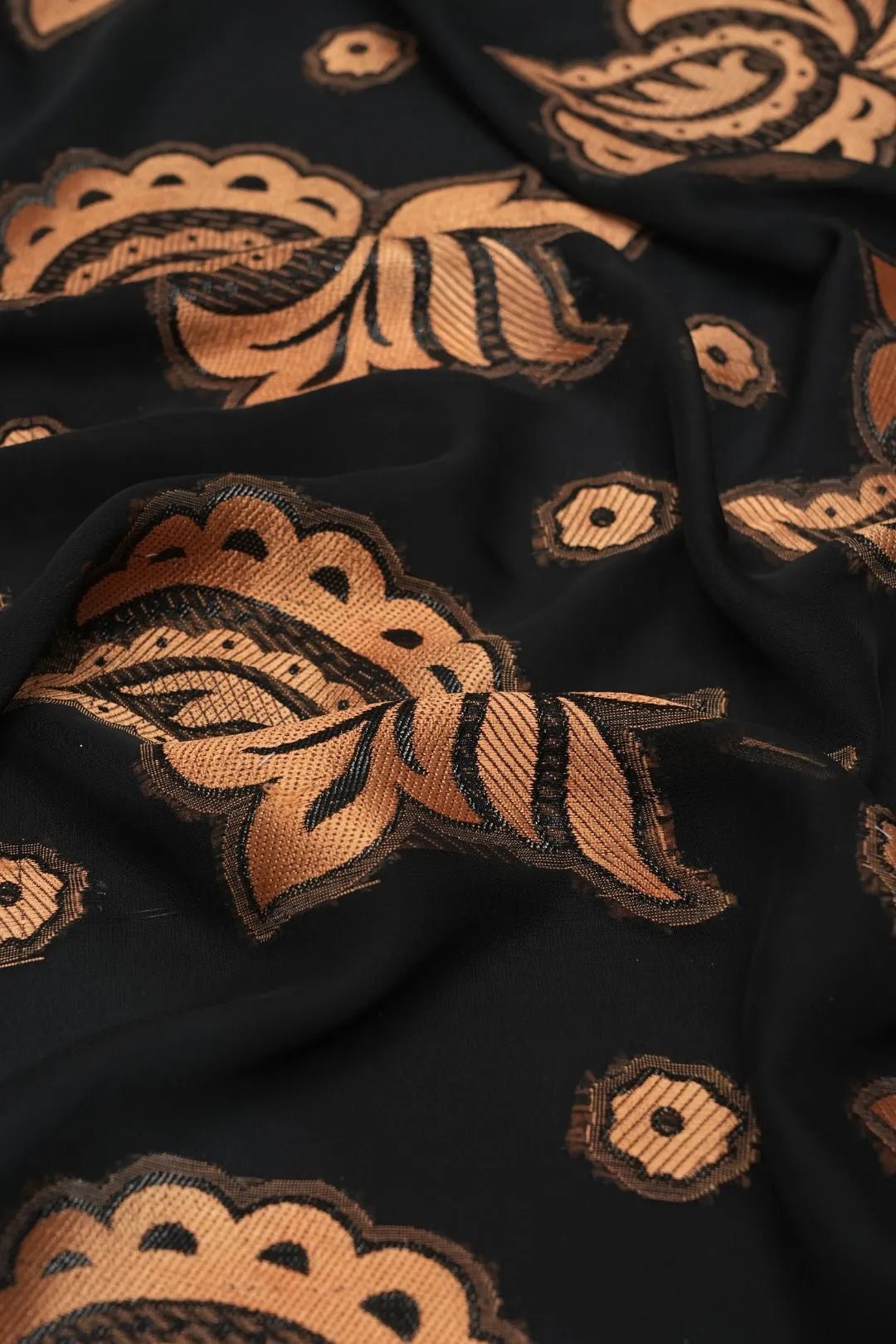 Copper Paisley on Midnight Black Jacquard Fabric - غاجي والا إكسبورت Gajiwala Export