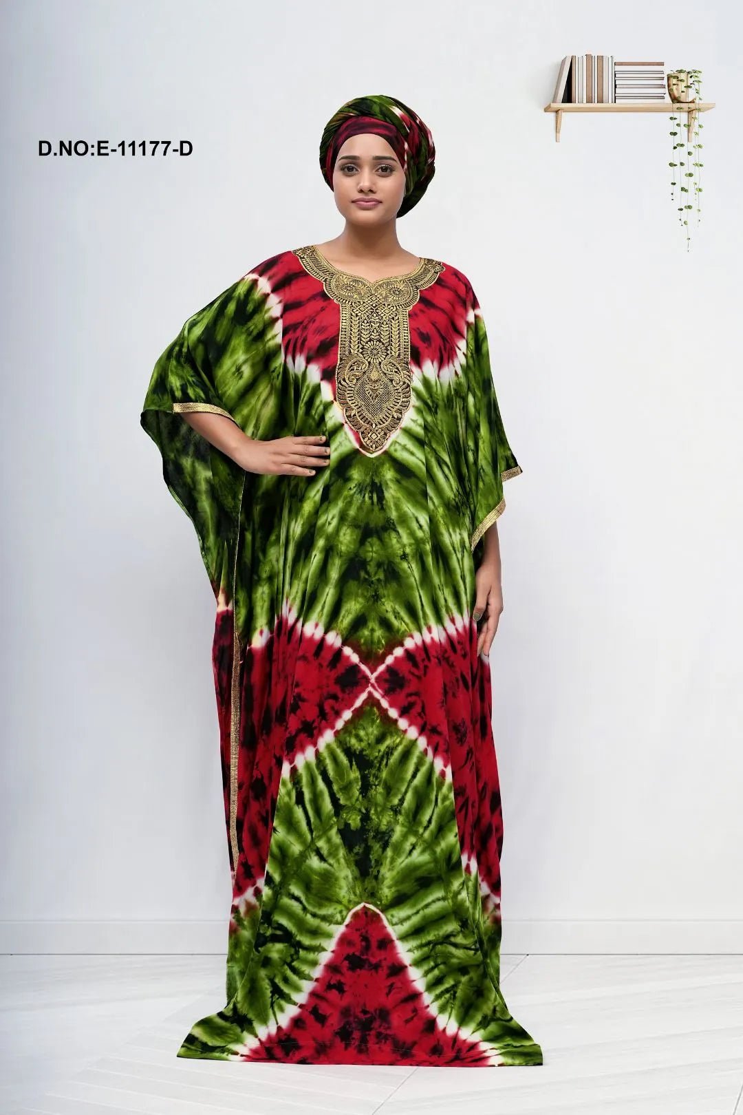 Farasha Gown with Bold Tie - Dye and Gold Yoke - غاجي والا إكسبورت Gajiwala Export
