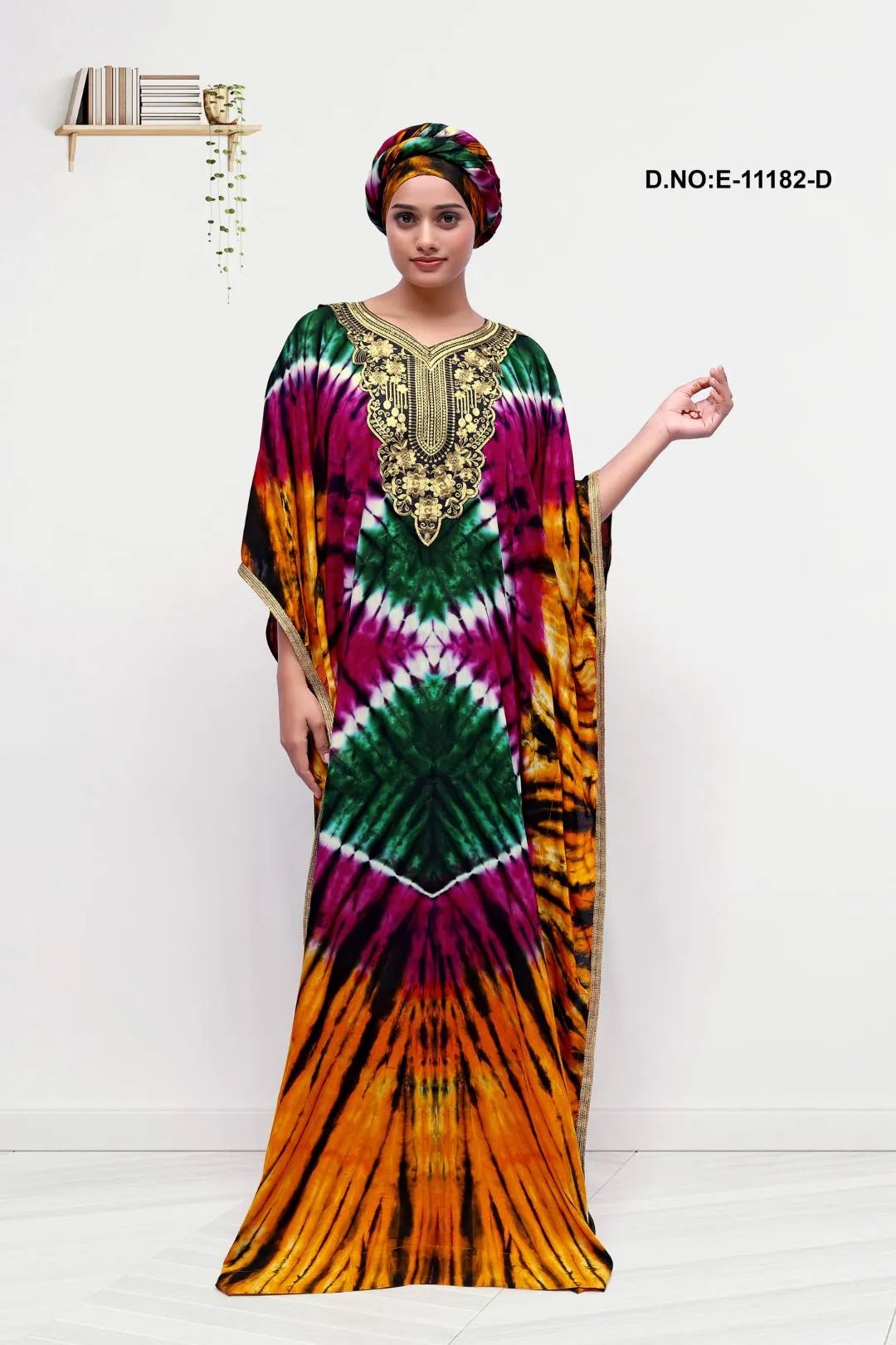Farasha Gown with Tie - Dye and Gold Embroidery - غاجي والا إكسبورت Gajiwala Export