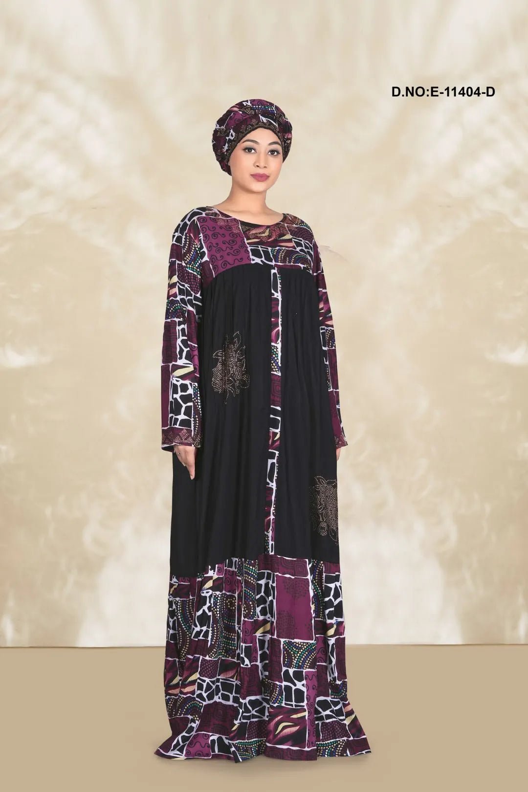 Kaftan Dress with Black Panel and Print Block - غاجي والا إكسبورت Gajiwala Export