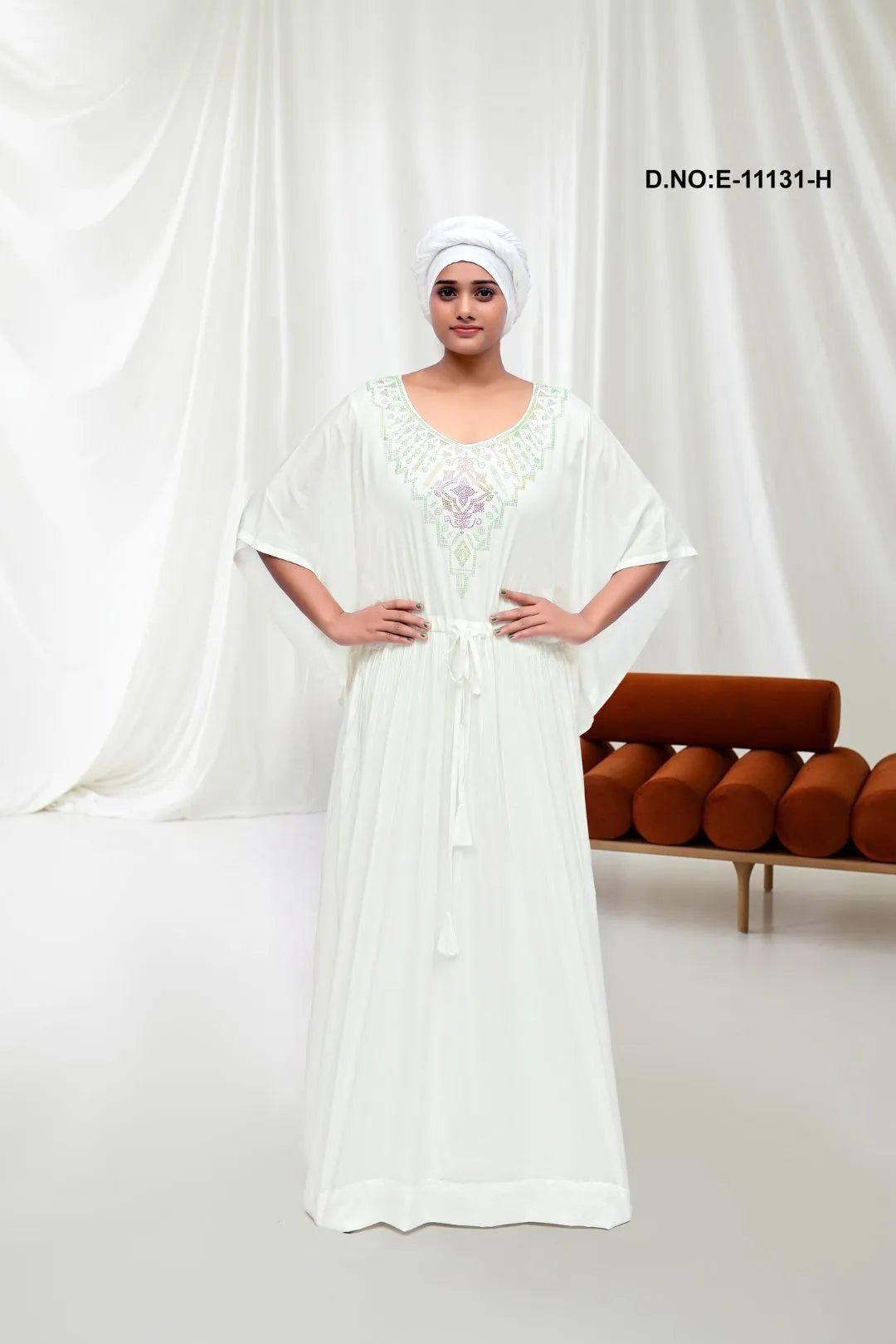 Kaftan with Colorful Beaded Neckline For Women - غاجي والا إكسبورت Gajiwala Export