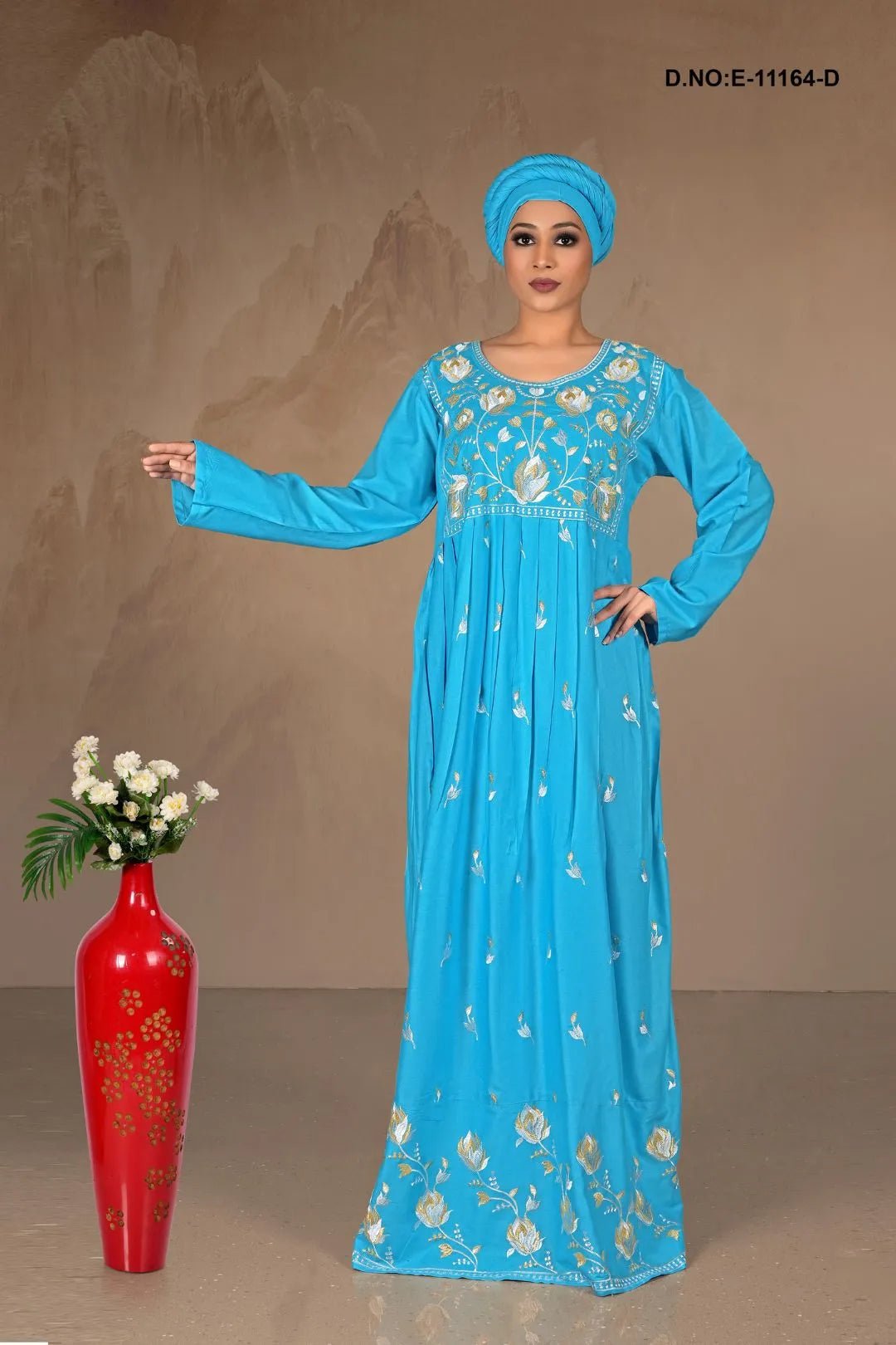 Long Kaftan with Intricate Floral Embroidery - غاجي والا إكسبورت Gajiwala Export