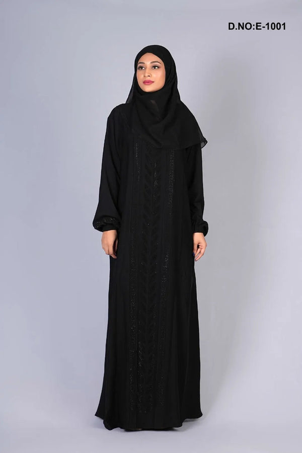 Nida Abaya with Elegant Front Embroidery Work - غاجي والا إكسبورت Gajiwala Export