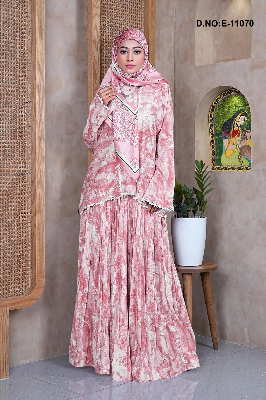 Pink Modest Tunic & Pleated Skirt Set for Women – غاجي والا