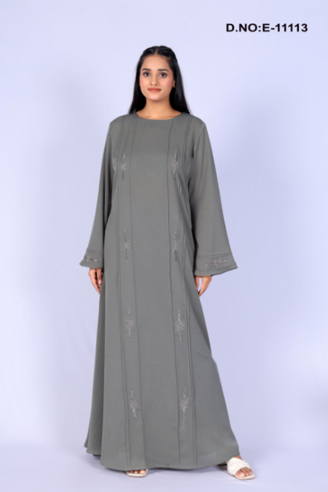 GRAY HANDWORK SATIN SILK ABAYA