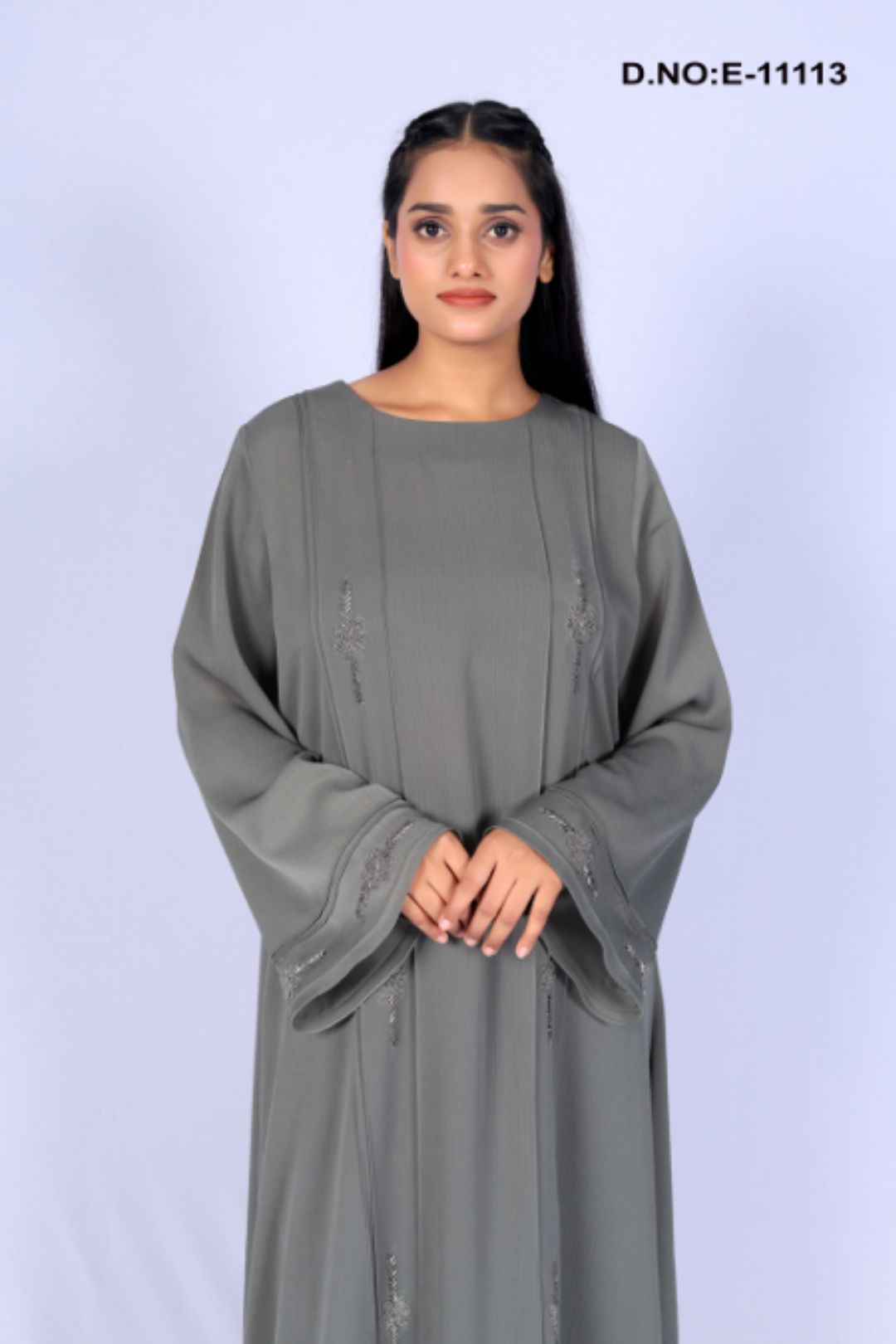 GRAY HANDWORK SATIN SILK ABAYA