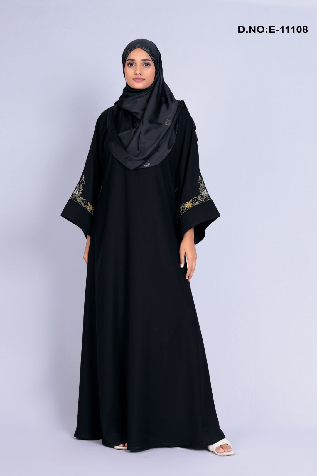 Black Hand Work Abaya With Scarf