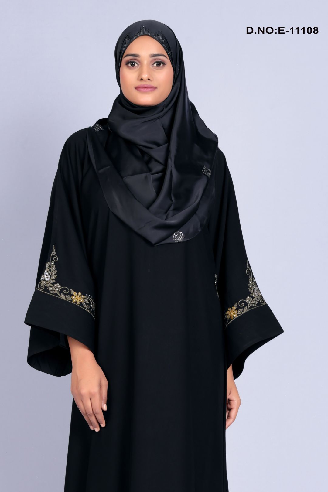 Black Hand Work Abaya With Scarf