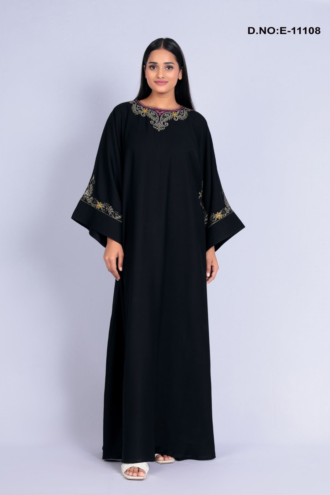 Black Hand Work Abaya With Scarf