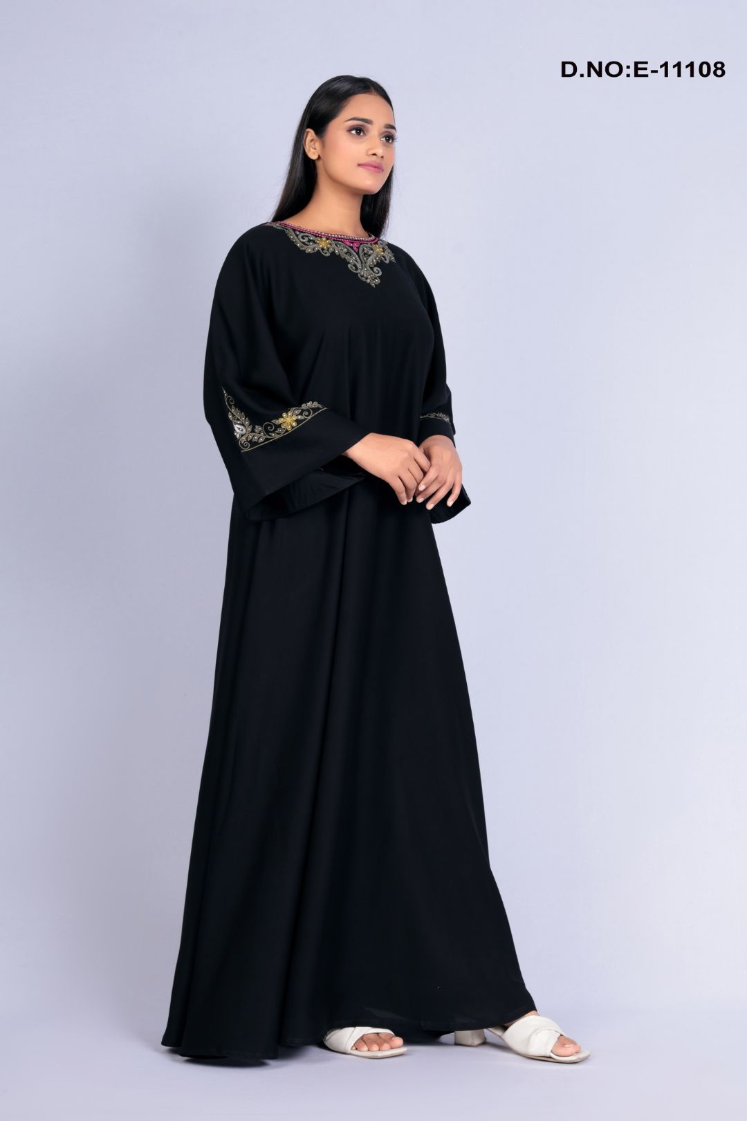 Black Hand Work Abaya With Scarf