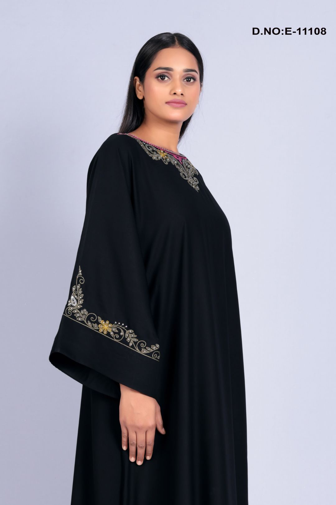 Black Hand Work Abaya With Scarf