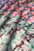 Abstract Botanicals Motif Printed Polished Baby Satin Woven Cloth