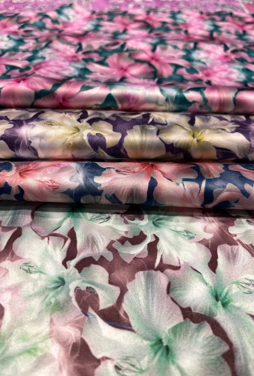 Abstract Botanicals Motif Printed Polished Baby Satin Woven Cloth