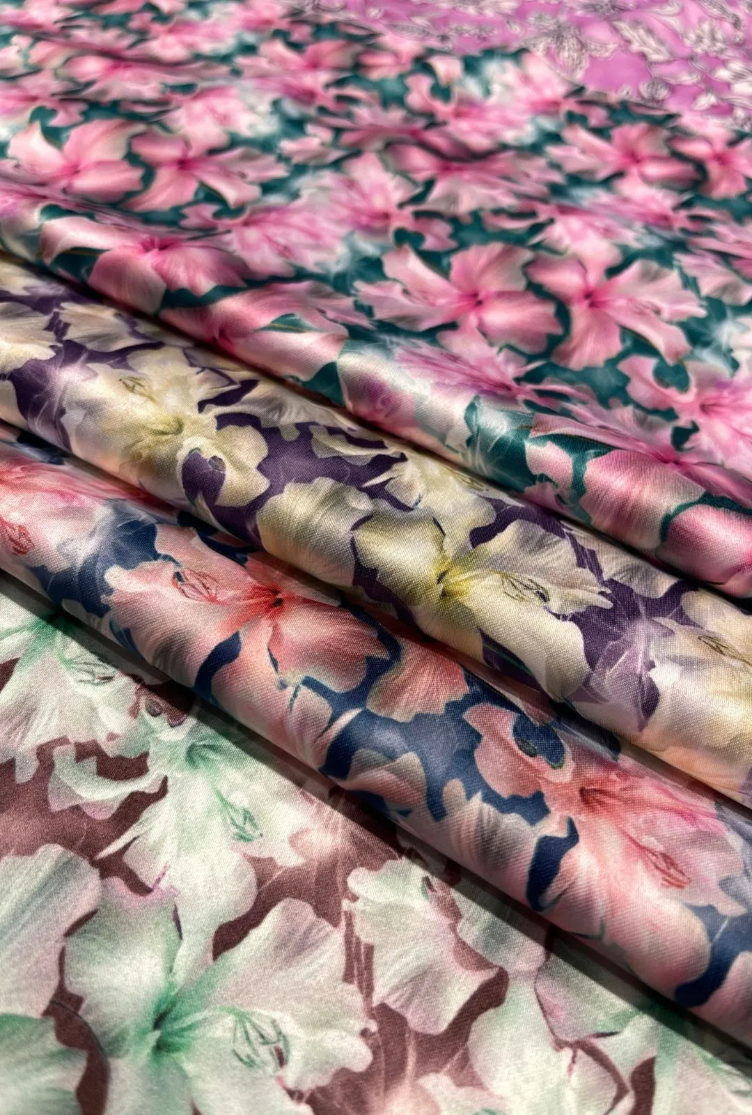 Abstract Botanicals Motif Printed Polished Baby Satin Woven Cloth