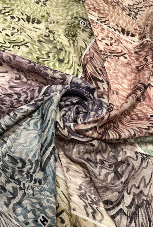 Abstract Rippled Zigzag Patterned Linen Luxury Fabric Yardage