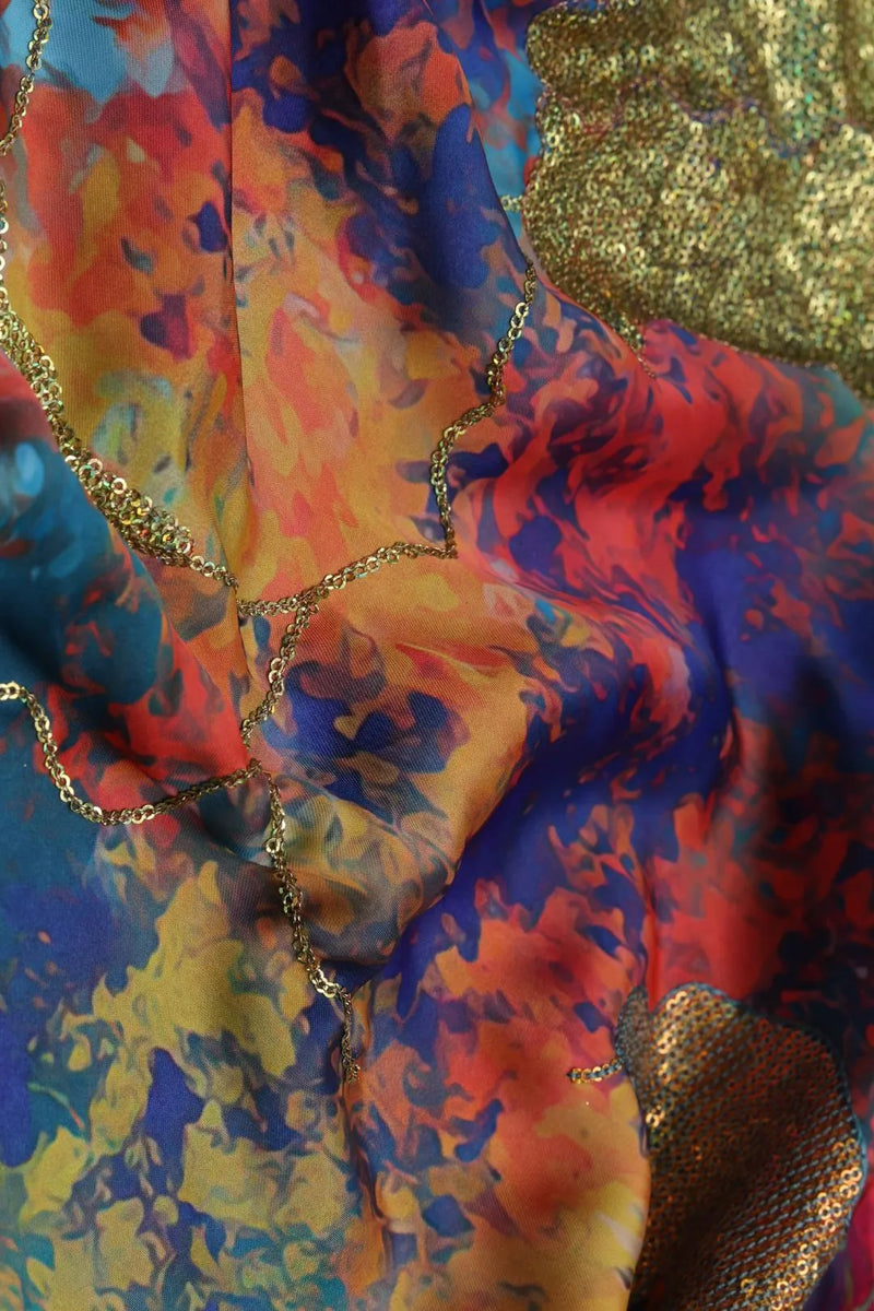 Abstract Spangles Multi Color Print Fabric