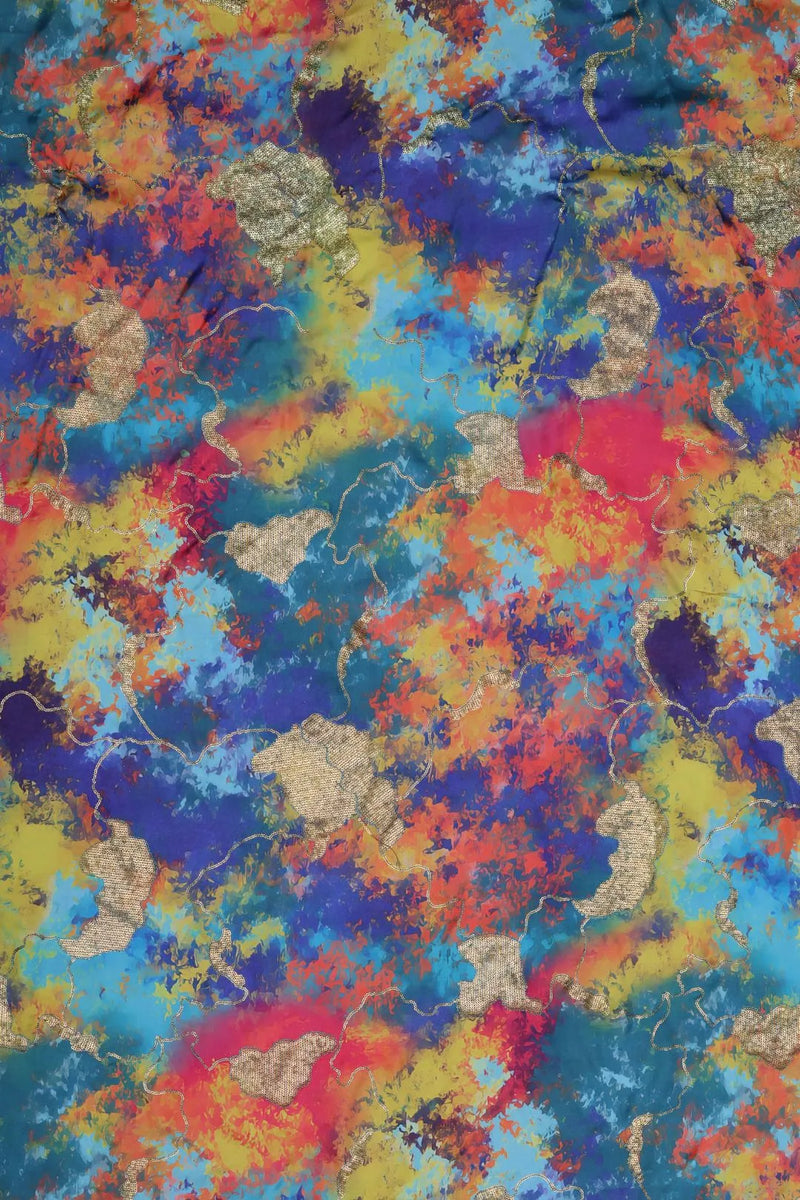 Abstract Spangles Multi Color Print Fabric
