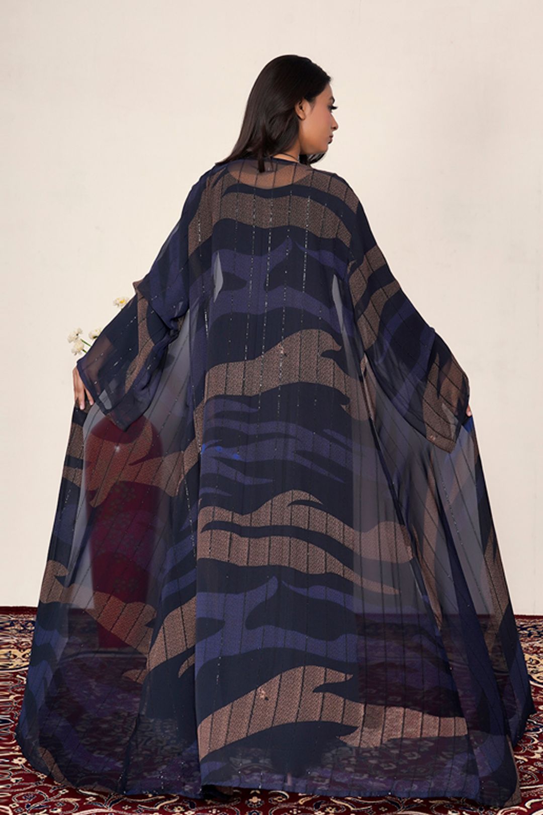 Abstract Stripe Chiffon Sequin Flow Shrug Elegant Modest Wear
