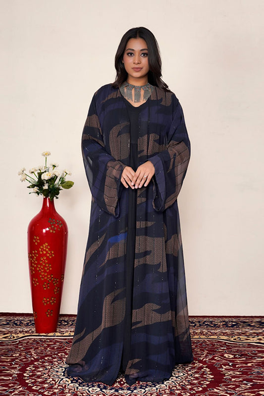 Abstract Stripe Chiffon Sequin Flow Shrug Elegant Modest Wear
