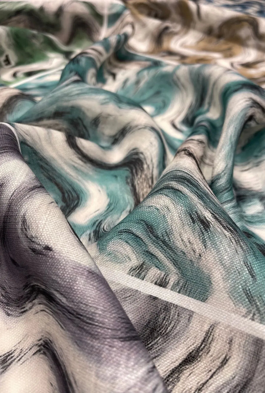 Artistic Fluid Wave Printed Chiku Linen Boutique Fabric Yardage