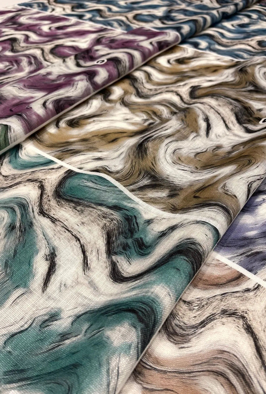 Artistic Fluid Wave Printed Chiku Linen Boutique Fabric Yardage