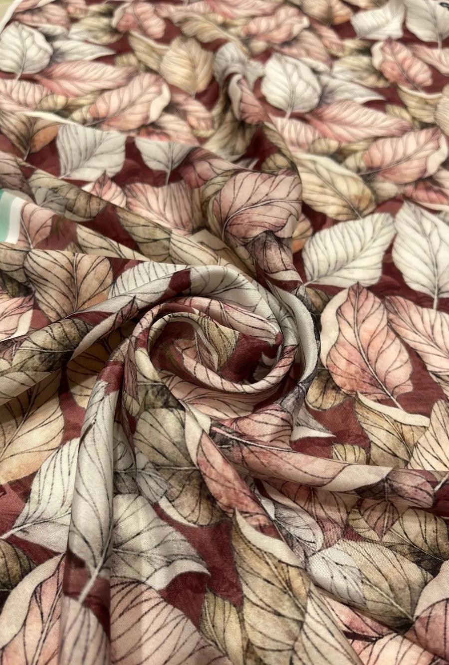 Autumn Leaf Printed French Crepe Fabric for Designer Creations