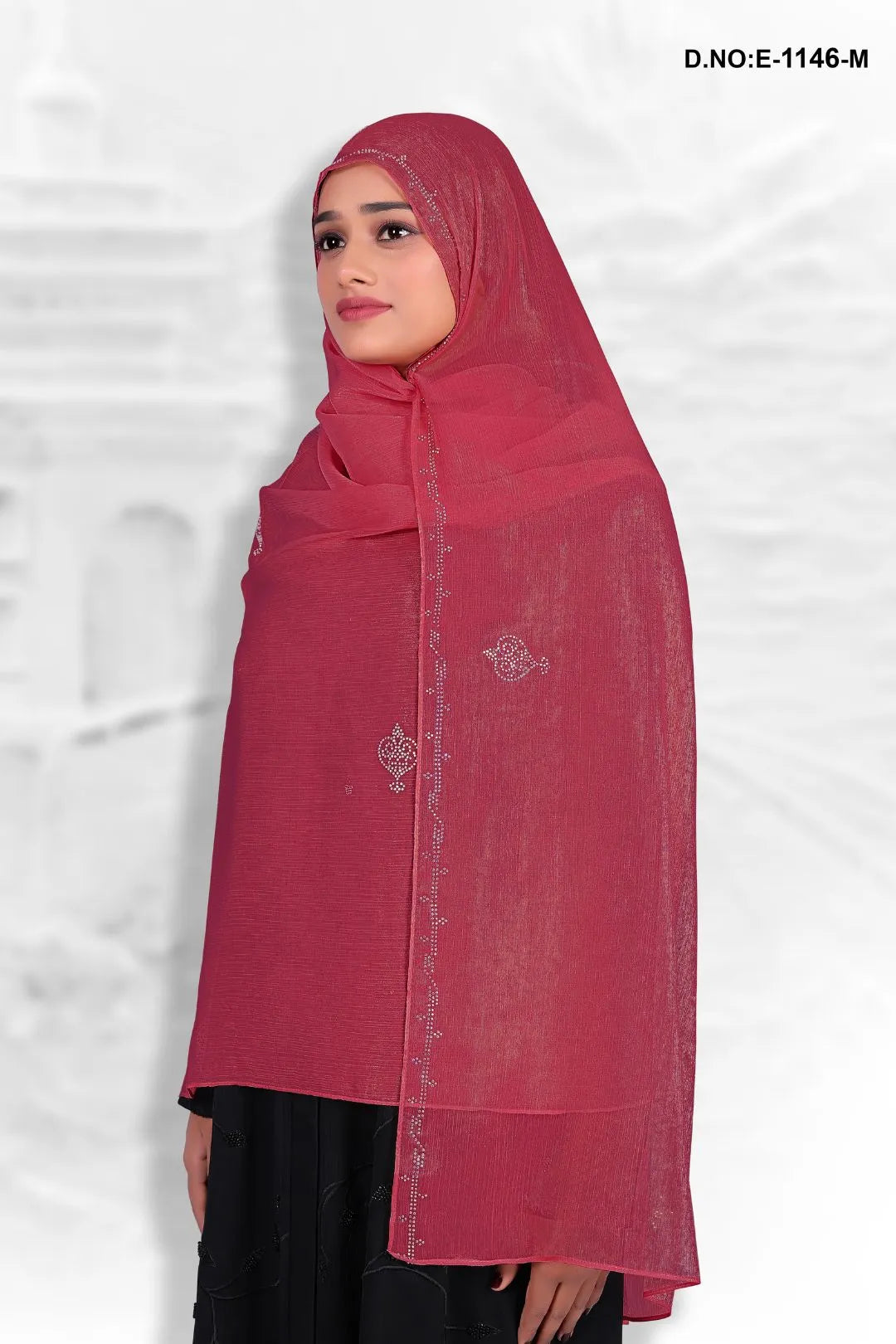 Baby Pink Designer Soft Diamond Stone Work Dupatta