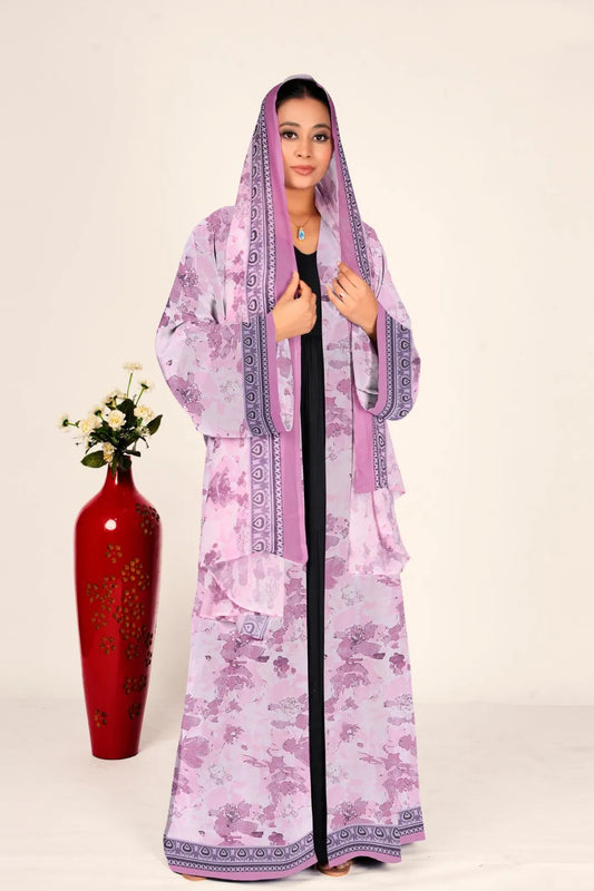 Pastel Floral Chiffon Open Shrug with Border Detail For Women