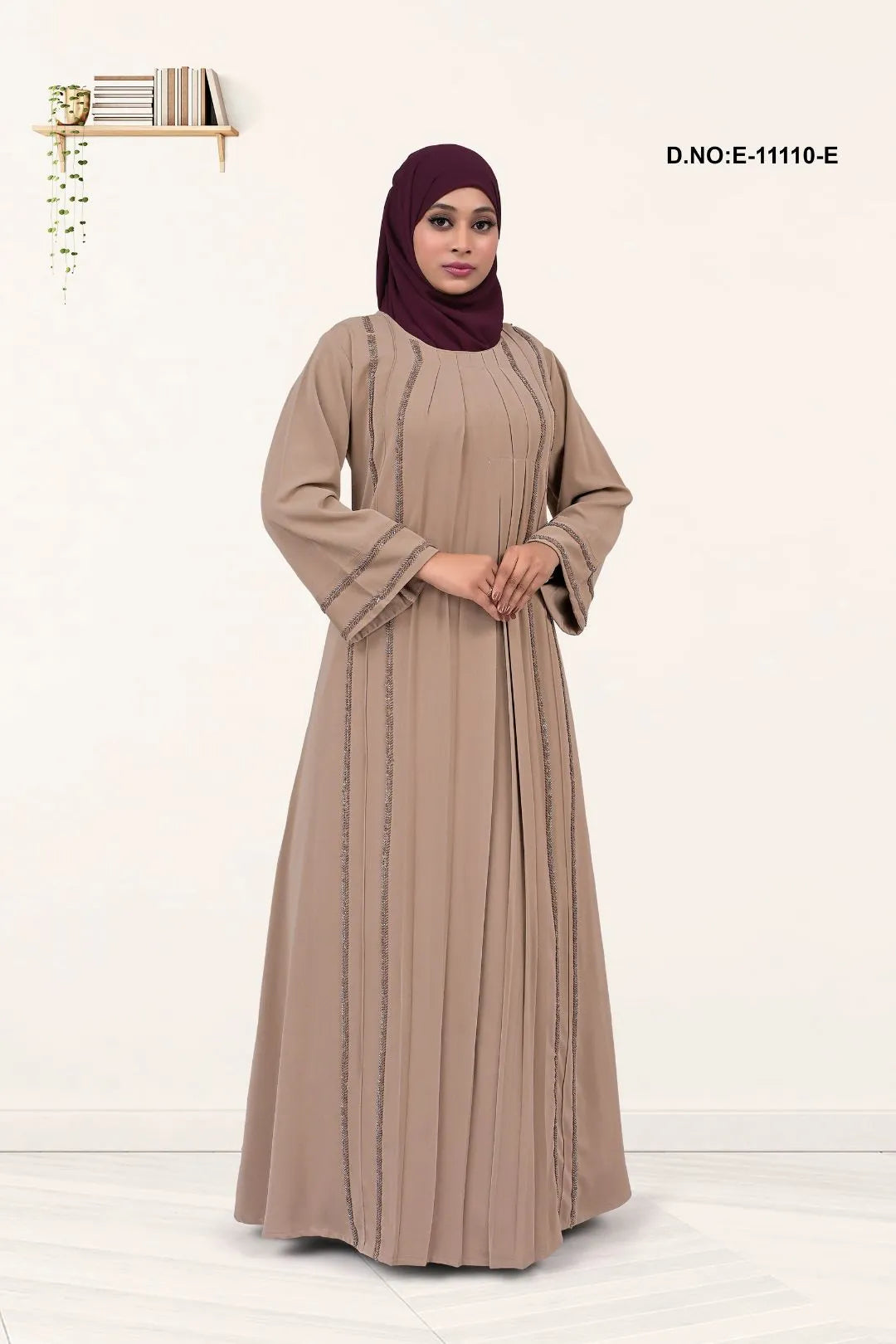 Beige Abaya With Full Sleeve Heavy Stone Work