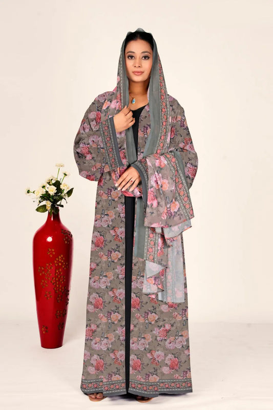 Chiffon Long Floral Shrug Women Open Front Full Length Modest Wear