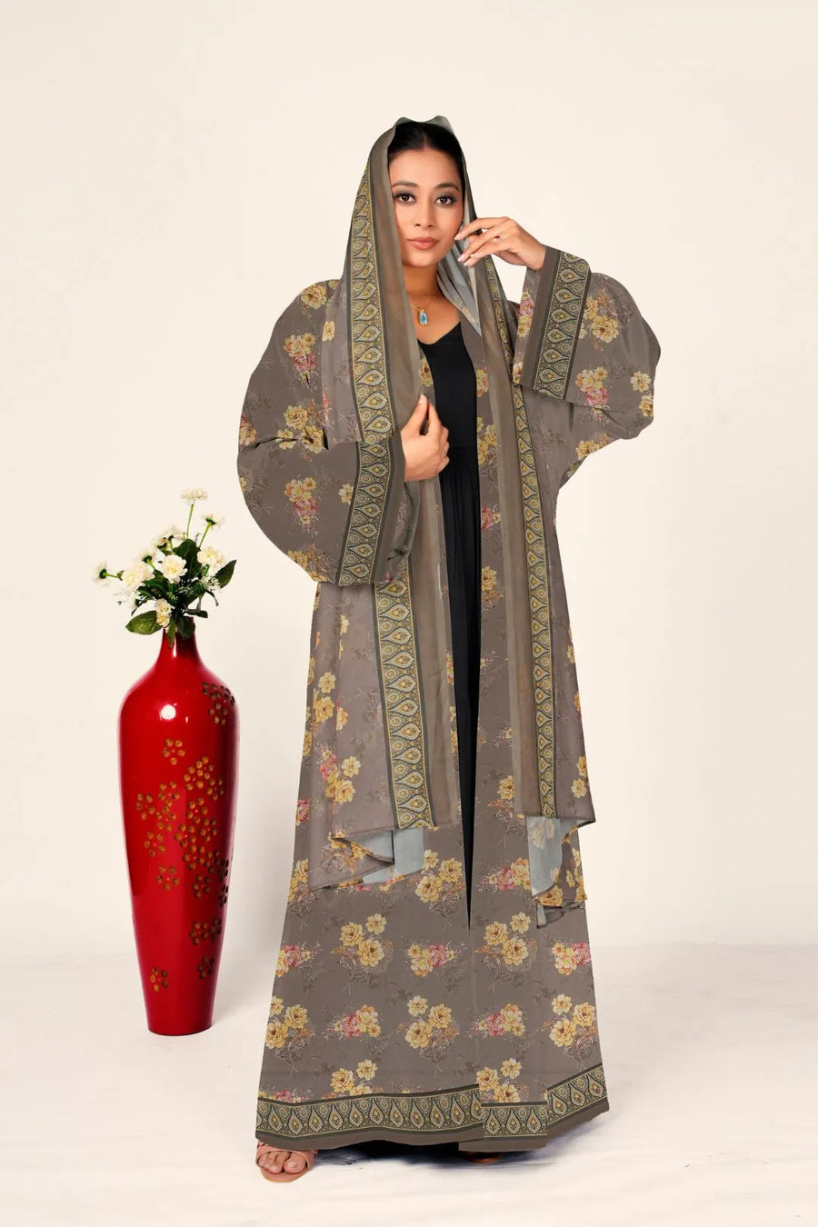 Vintage Floral Chiffon Layered Shrug Modest Open Style Wear