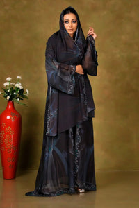 Black Chiffon Shrug with Abstract Graphic Print Gajiwala Export