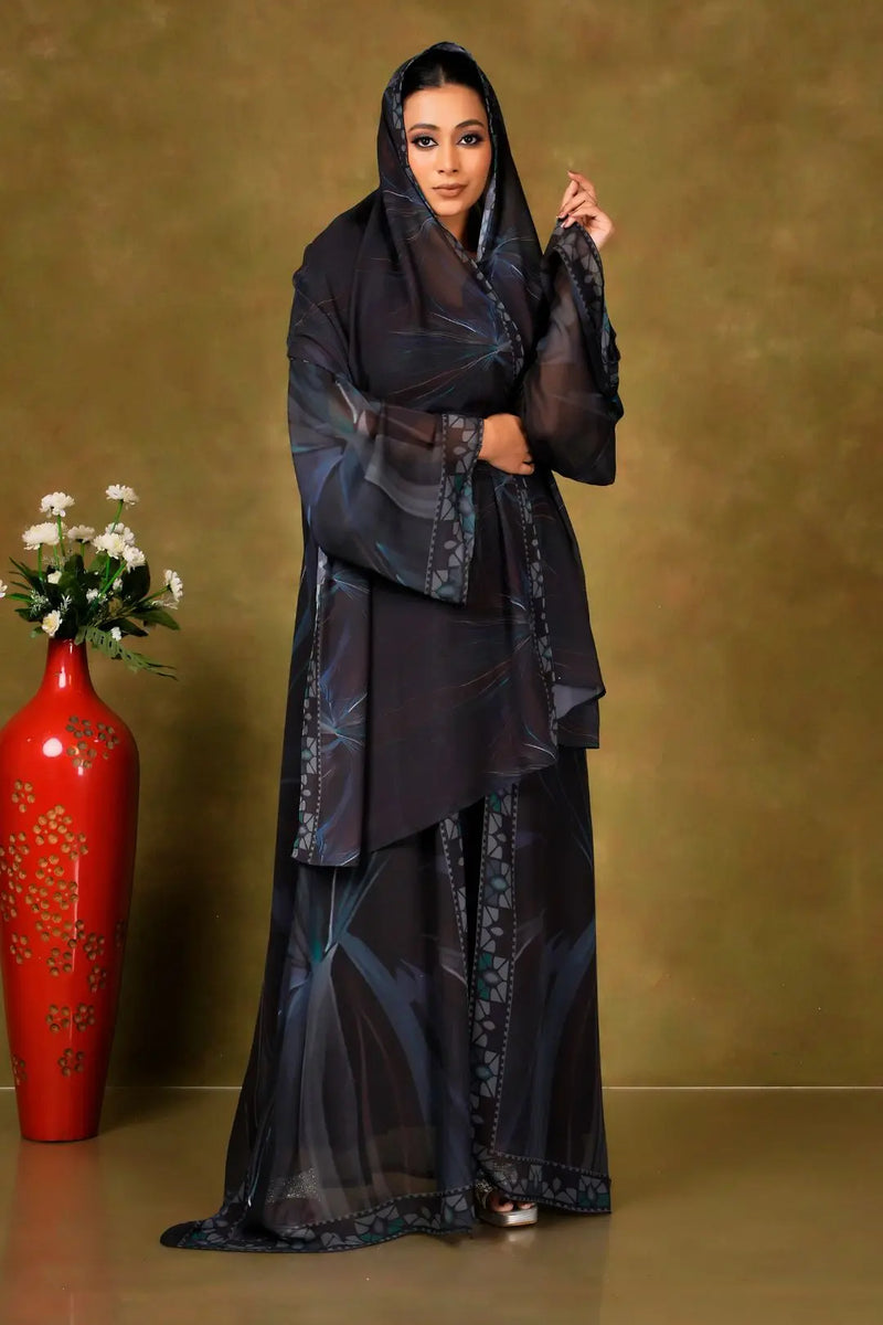 Black Chiffon Shrug with Abstract Graphic Print Gajiwala Export