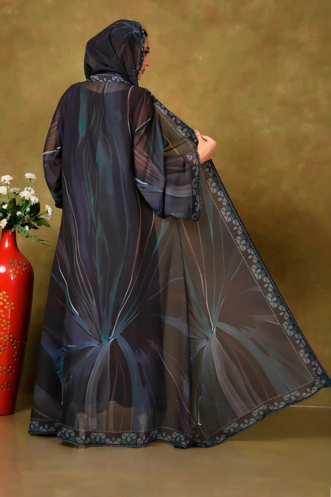 Black Chiffon Shrug with Abstract Graphic Print Gajiwala Export